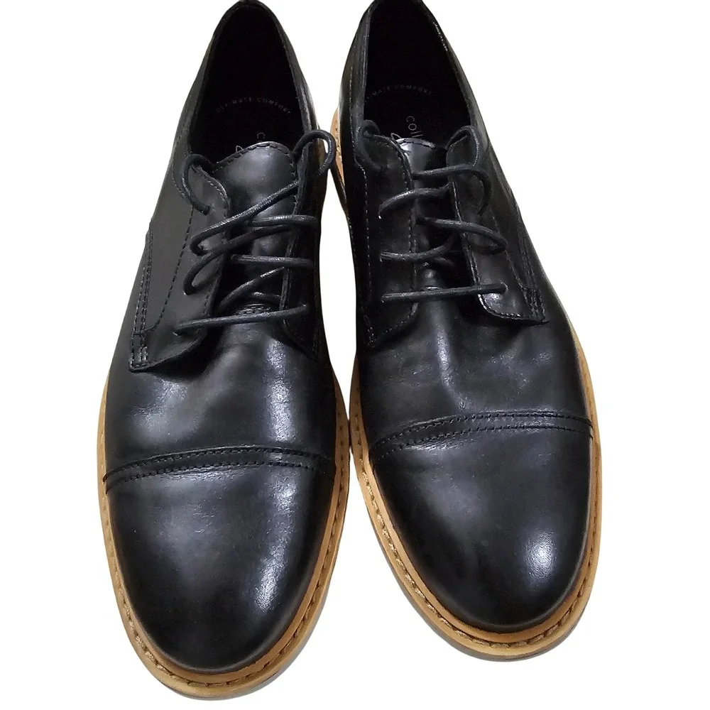 Clarks Collection Mens Black Leather Cap Toe Oxford Dress Shoes Size 8.5